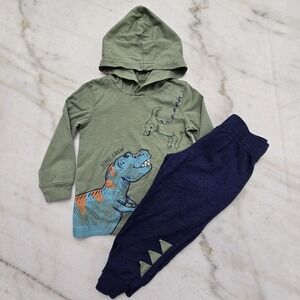Carter's Boys 2T Jogger Set 'Dino Crew' T-Rex Dinosaur Hooded Green Navy Blue